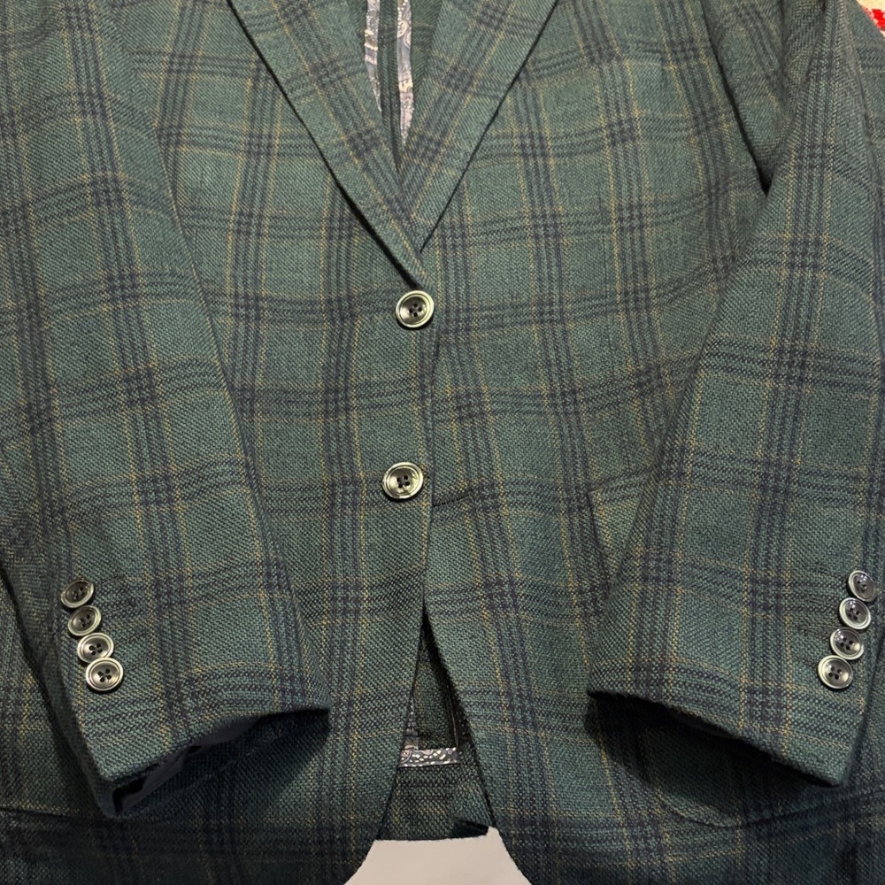Tiglio Luxe Hunter Green w/Black Windowpane Veneto Wool | EUC | Sz 42R - Picture 3 of 9